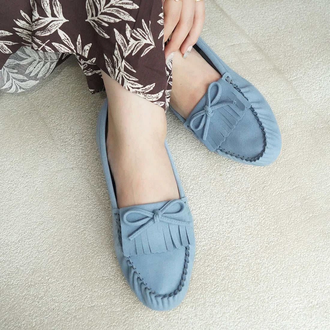 【新品預訂】日本製 Launa lea 蝴蝶結流蘇軟皮鞋（635）(藍灰色/Bluegray-S)