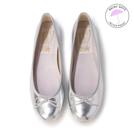 日本製 Launa lea 蝴蝶結圓頭芭蕾晴雨鞋( RB1001A ) (銀色/Silver)