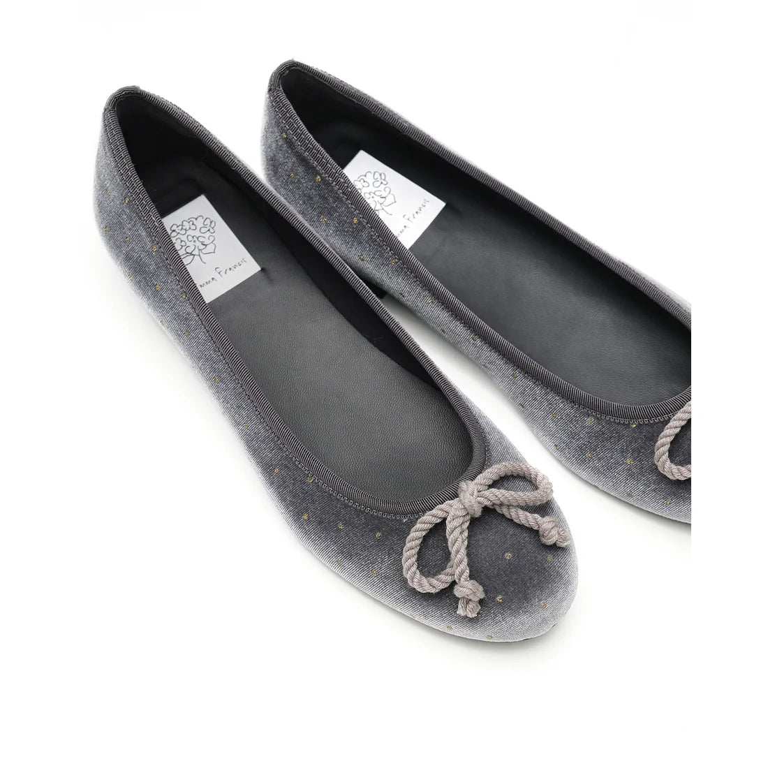 【新品預訂】日本製Emma Francis 圓點天鵝絨平底芭蕾舞鞋（灰色天鵝絨）(02a-V 153)GRY