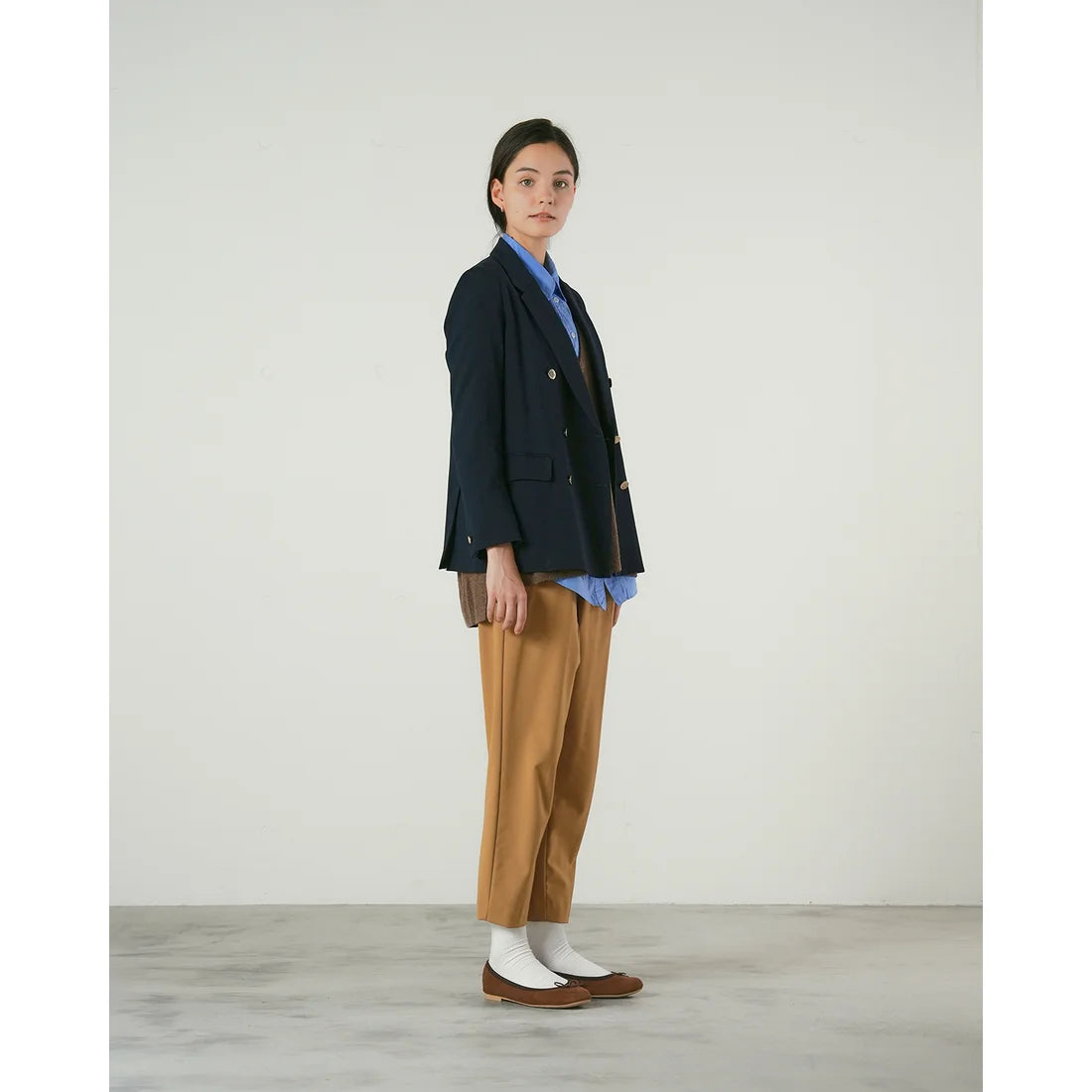 日本製【珍珠色調防水】Emma Francis 真皮 圓頭平底芭蕾舞鞋(02b-L S104)(Brown leather suede)（ブラウン レザースエード）