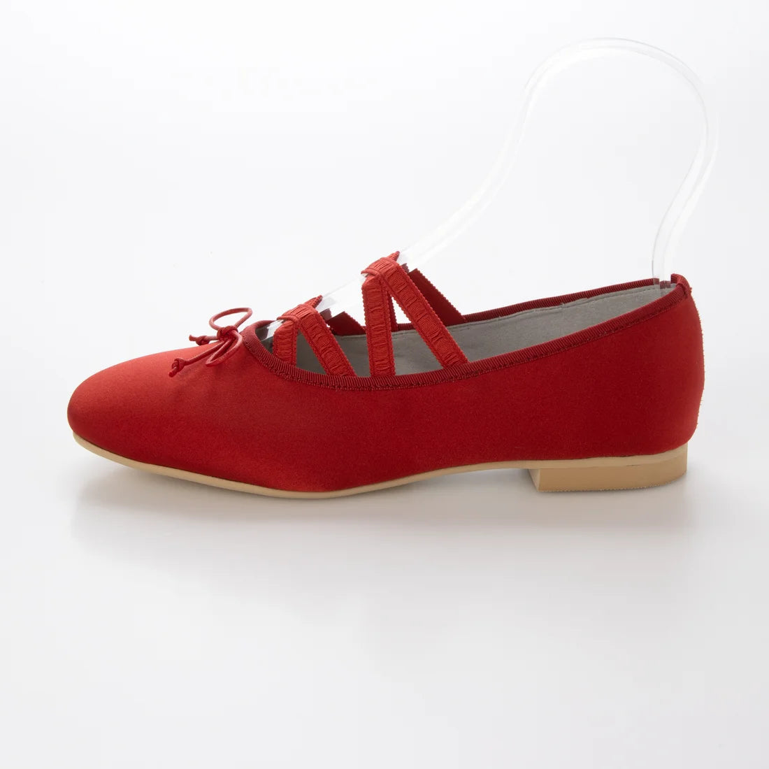 【新品預訂】日本製Emma Francis 交叉橡筋帶方頭平底芭蕾舞鞋（紅色緞面）(03ac-ST 135)