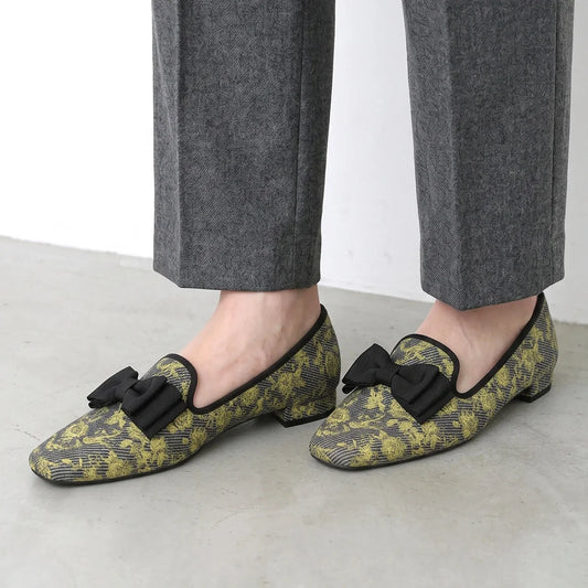 【新品預訂】日本製 Launa lea 方頭蝴蝶結樂福鞋（570）(芥末色/Mustard-Z)