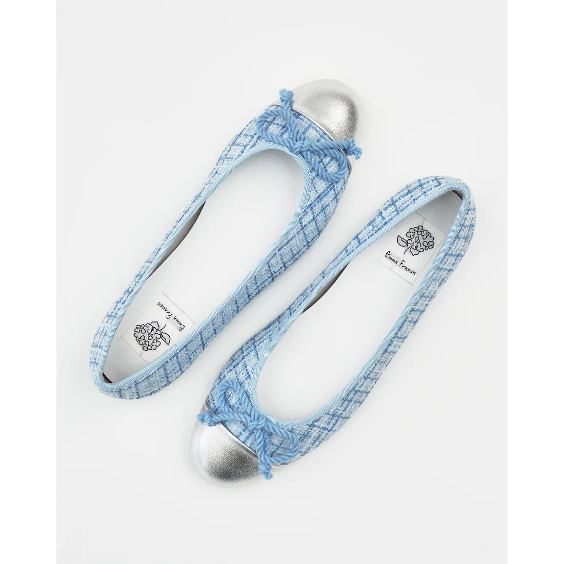 【新品預訂】日本製Emma Francis   粗花呢平底芭蕾舞鞋（淺藍色粗花呢）(06e-TWM 121)