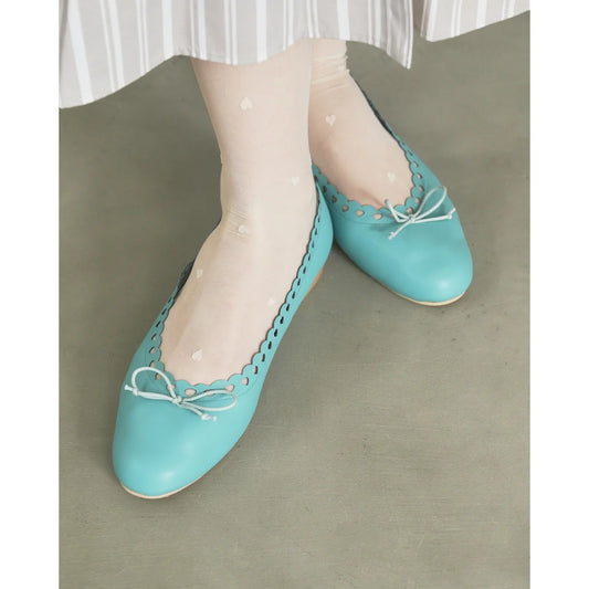 【新品預訂】日本製Emma Francis   心形打孔蝴蝶結平底鞋 (藍色光滑)(06f-P 120)