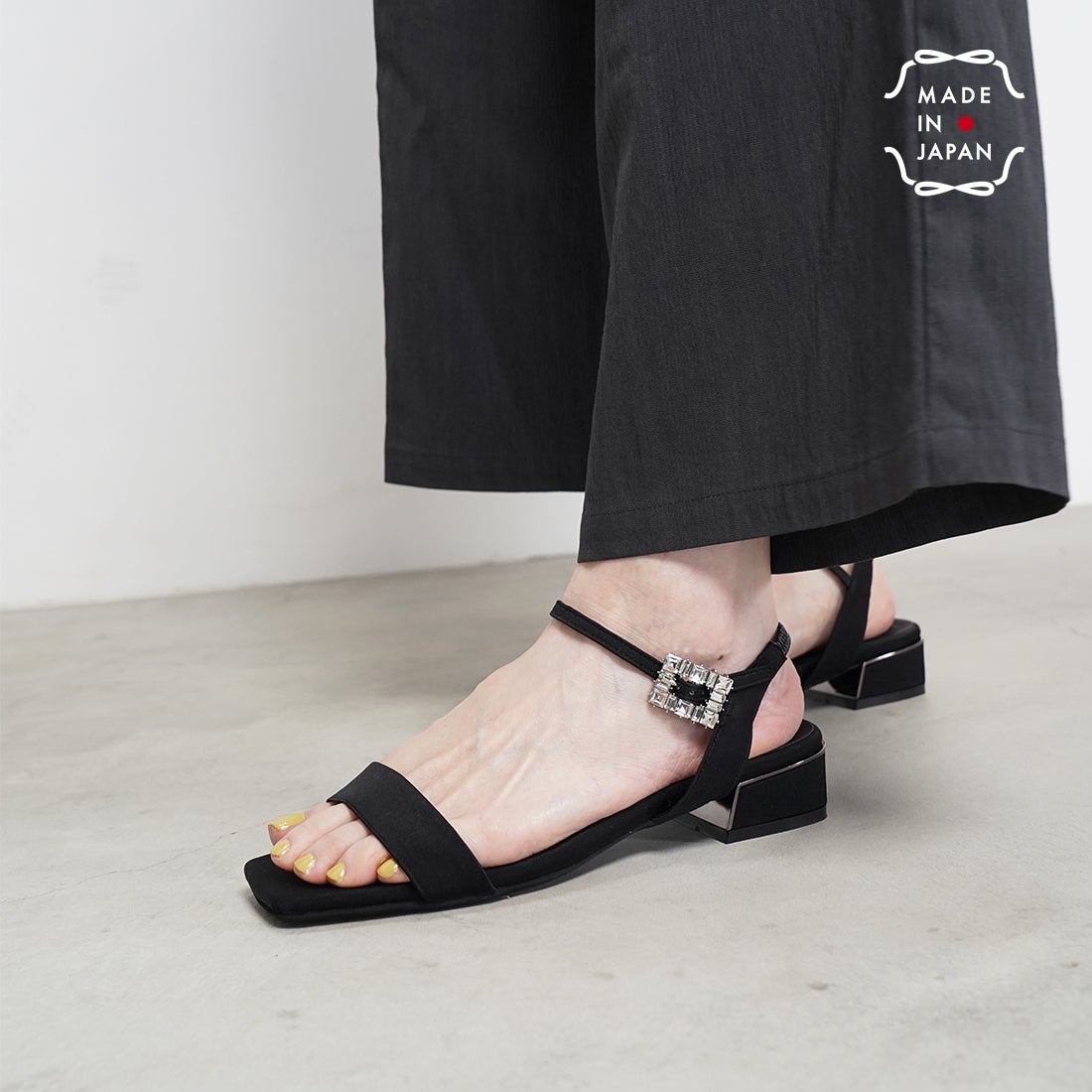 日本製 Lauf Oletta 3cm 串珠方形涼鞋 (L117 Black-Z) (黑色)