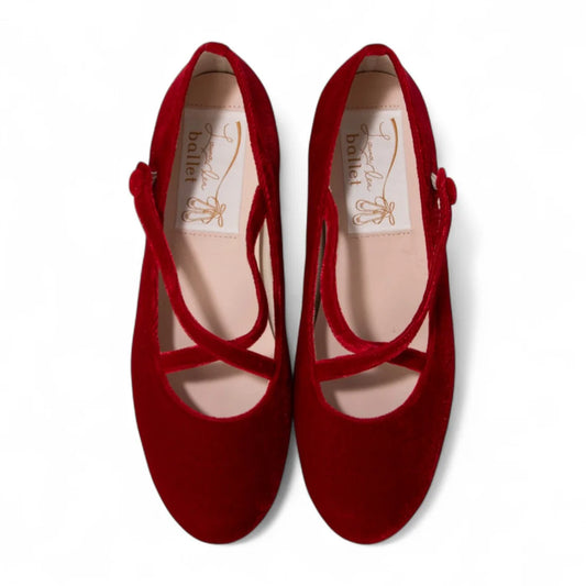 【新品預訂】日本製Launa lea 紅色絲絨材質交叉帶芭蕾鞋 (B1614A) (Red Z)