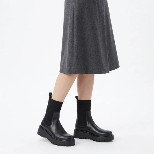 【新品預訂】日本 Emma Francis 義大利製 5cm跟 真皮 彈性側邊織帶短靴 (CR-4405-L 101) (黑色光滑)