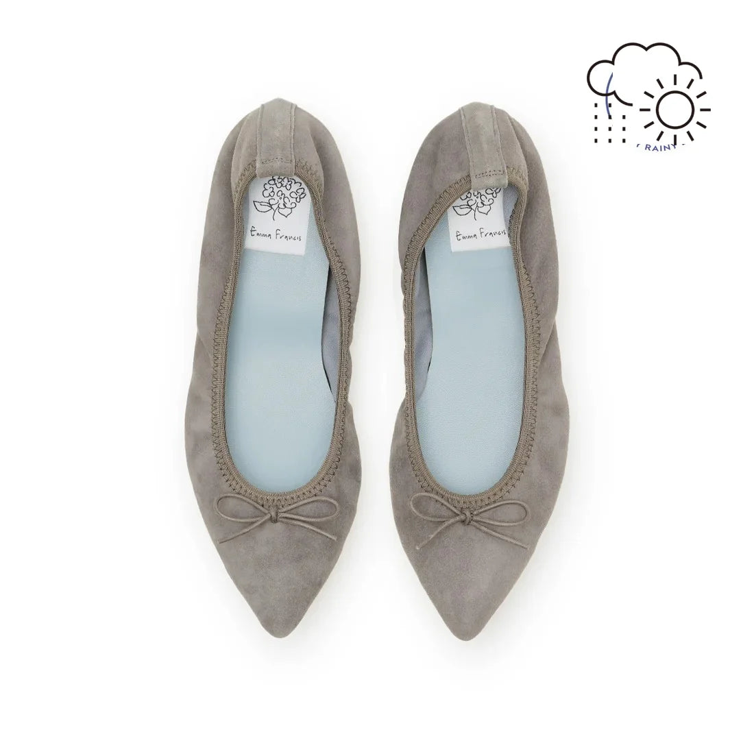 日本製【珍珠色調防水】Emma Francis 真皮 尖頭平底芭蕾舞鞋(01b-L S154)(Dark Grey leather suede) （ダークグレー レザースエード）