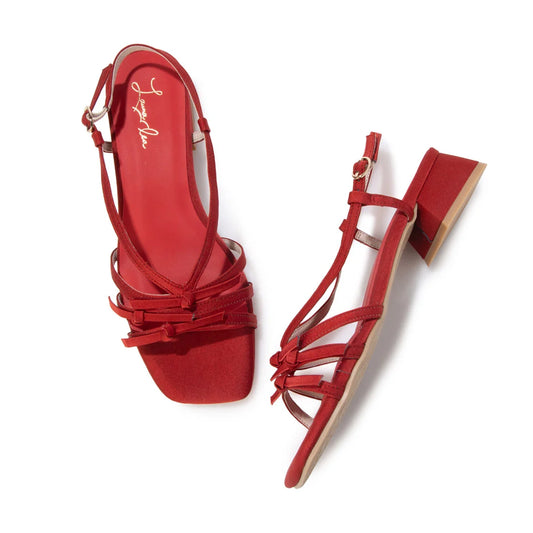 【新品預訂】日本製 Launa Lea 3.5cm踭 迷你蝴蝶結綁帶涼鞋 (628)(紅色/ Red)