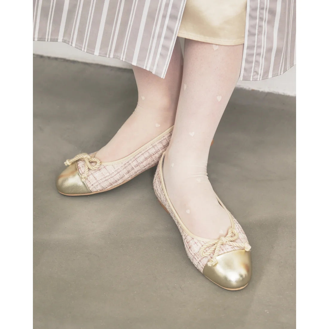 【新品預訂】日本製Emma Francis   粗花呢平底芭蕾舞鞋（淺杏色粗花呢）(06e-TWM 109)