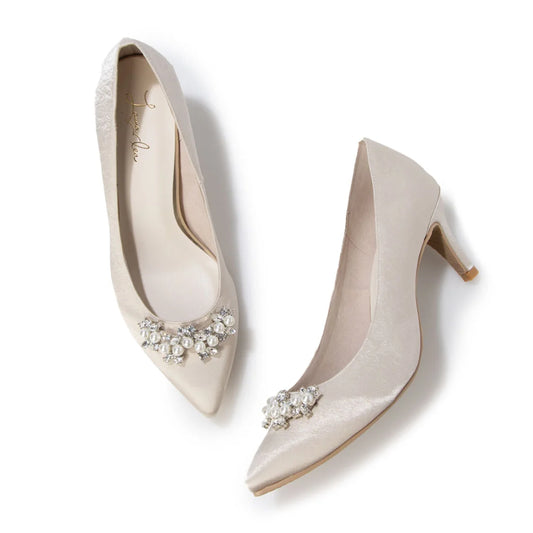 【新品預訂】日本製 Launa Lea 7cm踭珍珠水鑽高跟鞋 (619)( 淺灰色 Z/ L Grey Z)