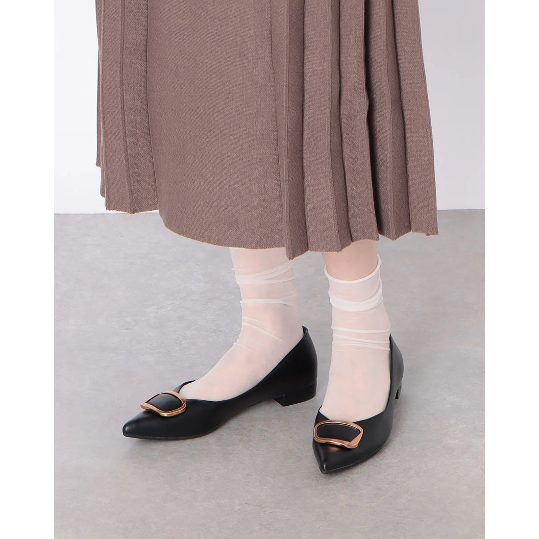 【新品預訂】日本製 Lauf Oletta [All Weather] 全天候 防水尖頭金扣平底鞋（LRH127 Black) (黑色)