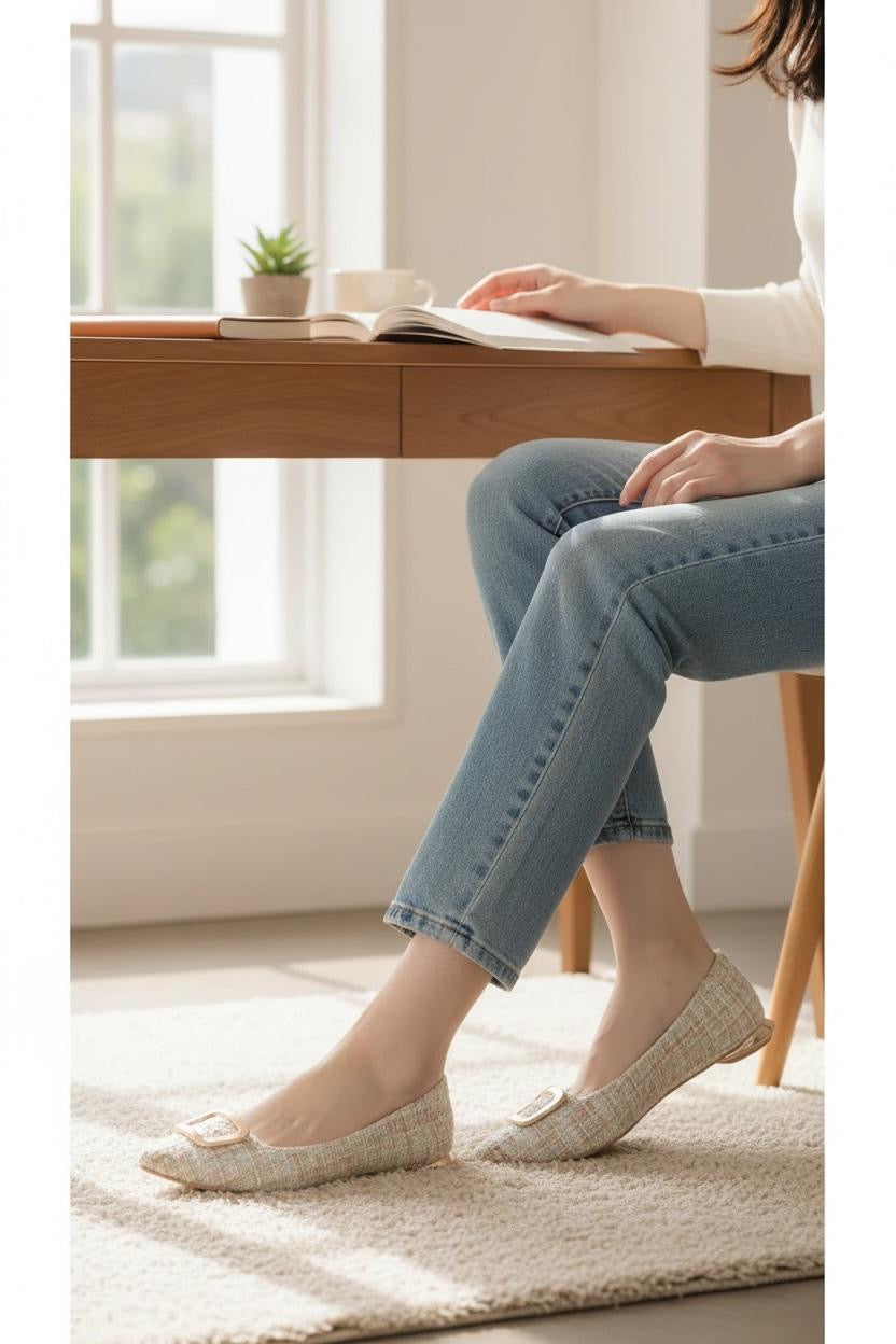 【新品現貨】日本製 Launa lea 金色方扣平底鞋 (576) (薄荷Z/C / Mint Z/C )