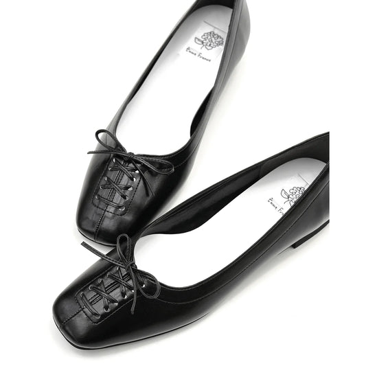 【新品預訂】日本製Emma Francis  綁帶蝴蝶結平底鞋（黑色）(03ab-M 101)