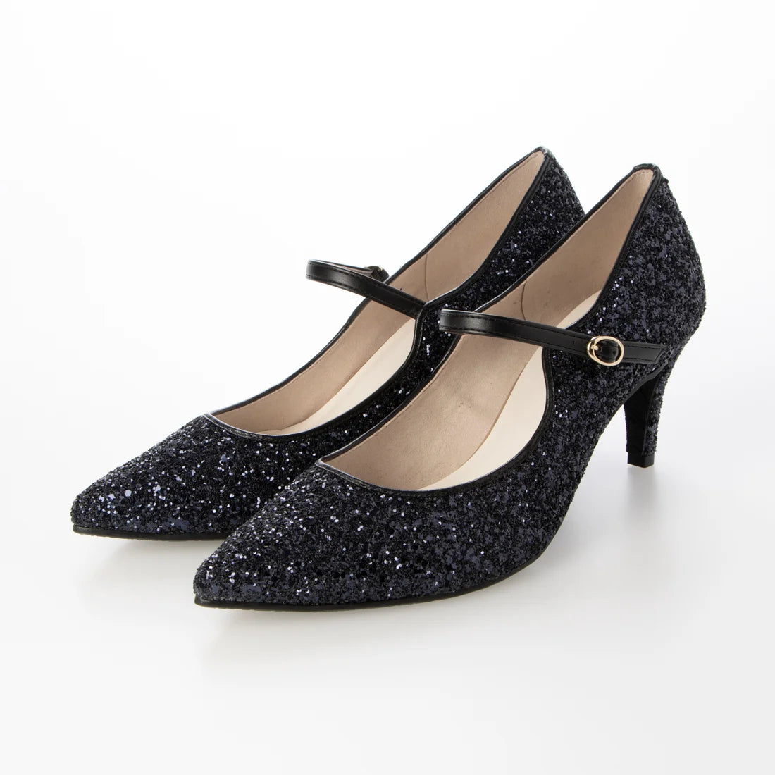 Launa lea 日本製 7cm Glitter 尖頭 Mary Jane 深藍色高跟鞋 575 navy