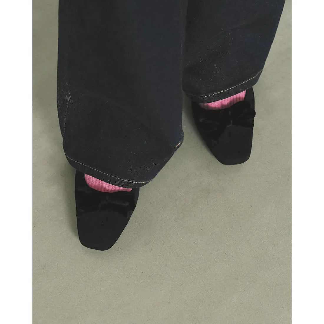 【新品】日本製Emma Francis   蝴蝶結3cm方頭高踭鞋（黑色絨面革）(3004a-S 101) BLK