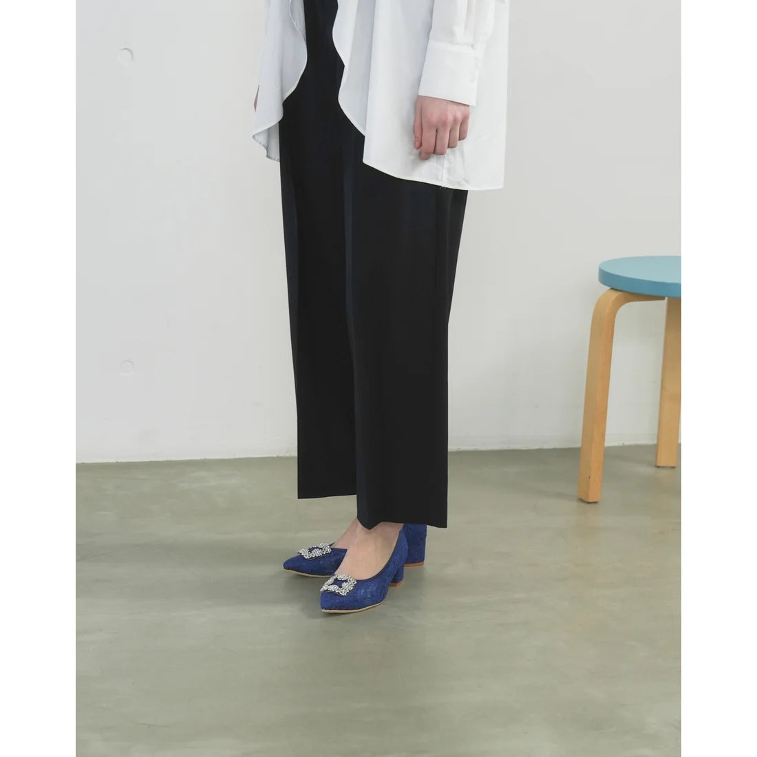 【新品預訂】日本製Emma Francis 4cm跟 寶石扣 薄紗蕾絲高跟鞋 (藍色薄紗 ) ( 4003b-T 120 )