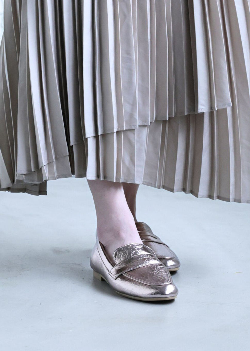 【新品預訂】日本製 潮牌Lucida 防水 粉金色 Alasia 基本款平底樂福鞋 (LC-104 PGD )