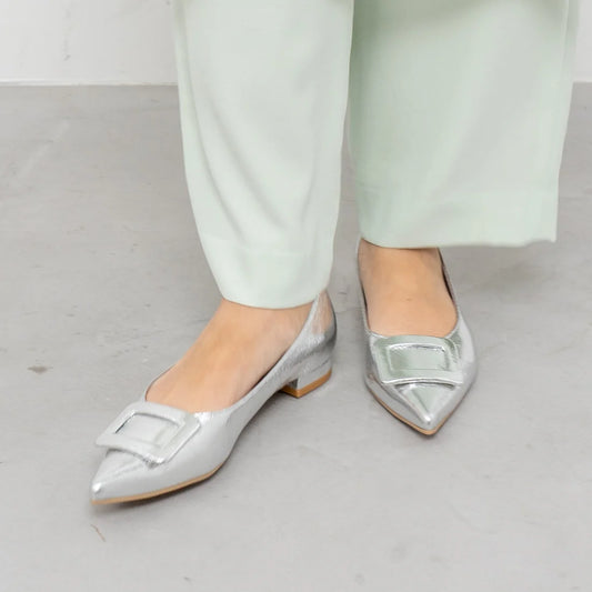 日本製 Launa lea 扣尖頭高跟鞋 (459A) (銀色 / Silver )