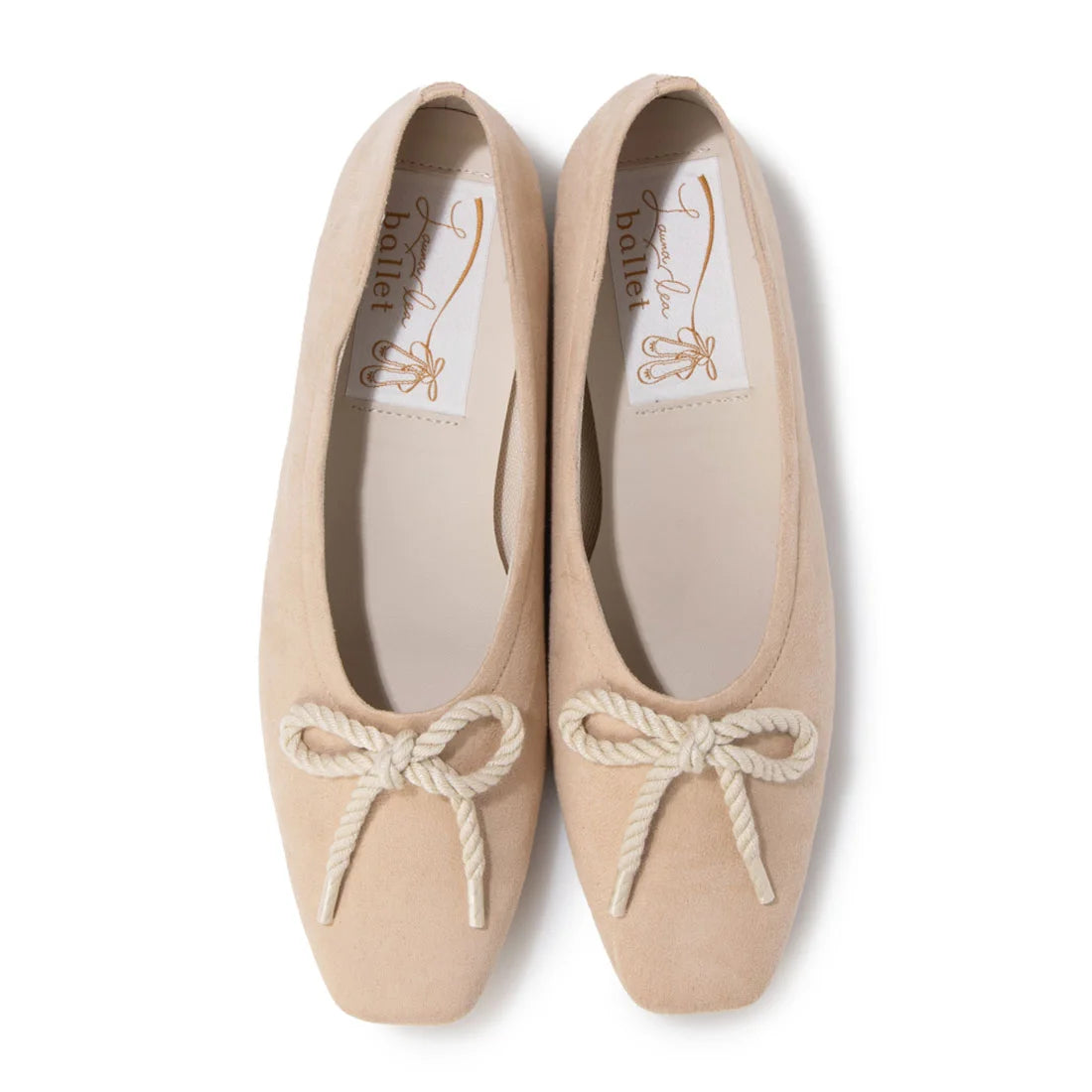 【新品預訂】日本製 Launa lea 繩蝴蝶結方頭絨毛芭蕾舞鞋 (B7102A）(淺杏色 S / L Beige S)