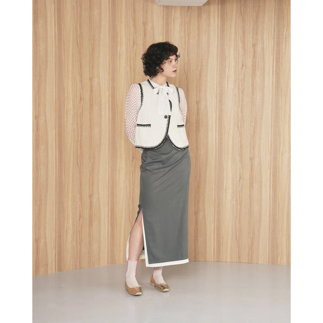 【新品預訂】日本製Emma Francis  綁帶蝴蝶結平底鞋（金色）(03ab-M 165)