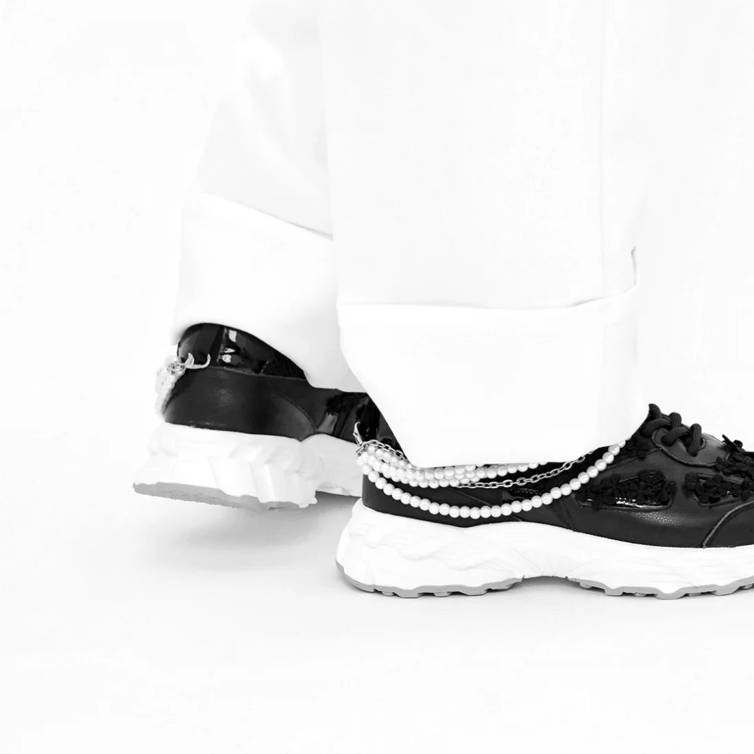 日本潮牌Lucida五周年限定版Nihal LD-166 BLK 黑色可拆珍珠花朵運動鞋