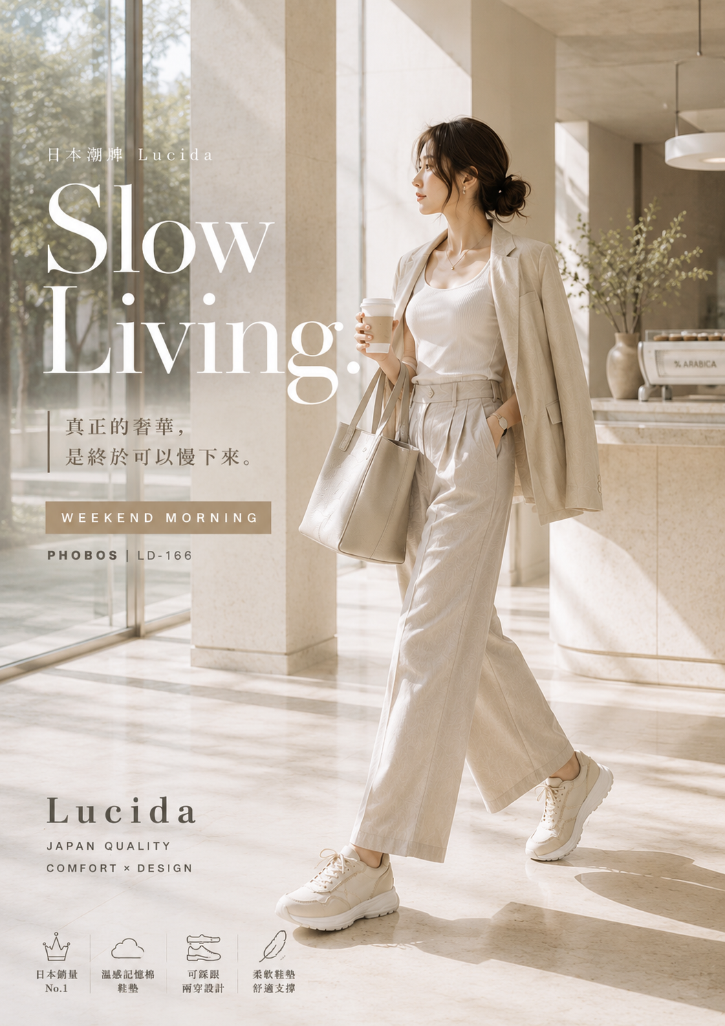 現貨優惠￼日本潮牌Lucida 杏色 Phobos 閃爍微粒拼接設計厚底運動鞋 ( 4166 BEG )