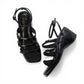 【新品預訂】日本Launa Lea 6cm 方頭綁帶坡跟涼鞋(S161)(黑色/ Black)