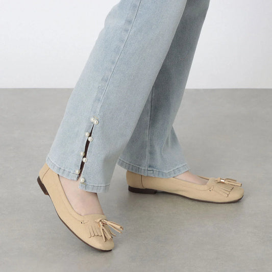 【新品預訂】日本製 Lauf Oletta 鑲邊流蘇設計的氣質平底鞋(LH120 Beige-S) (杏色)