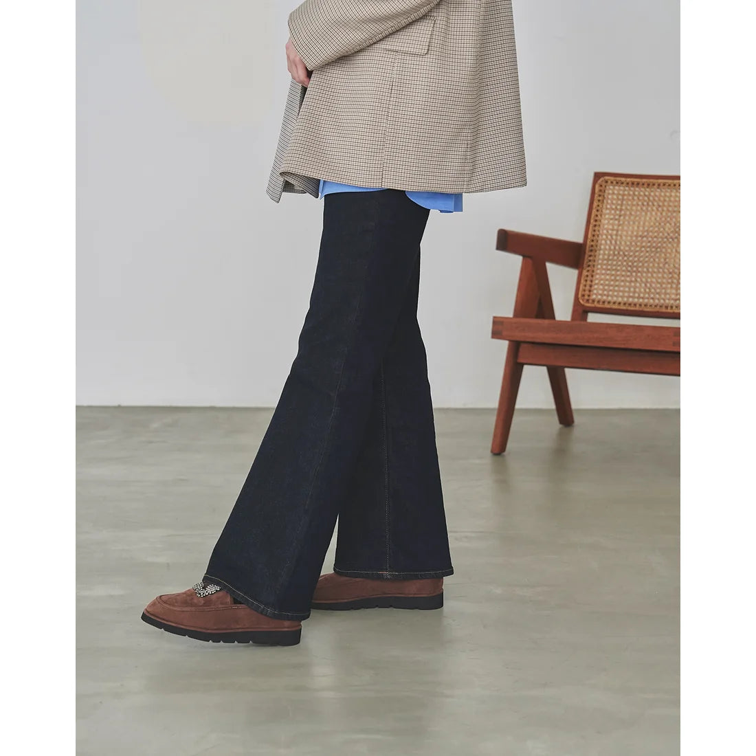 【新品預訂】日本製Emma Francis   [雨天應對] 防水 內側柔軟仿毛 寶石樂福鞋（棕色絨面革）(2002g-S 105) BRN