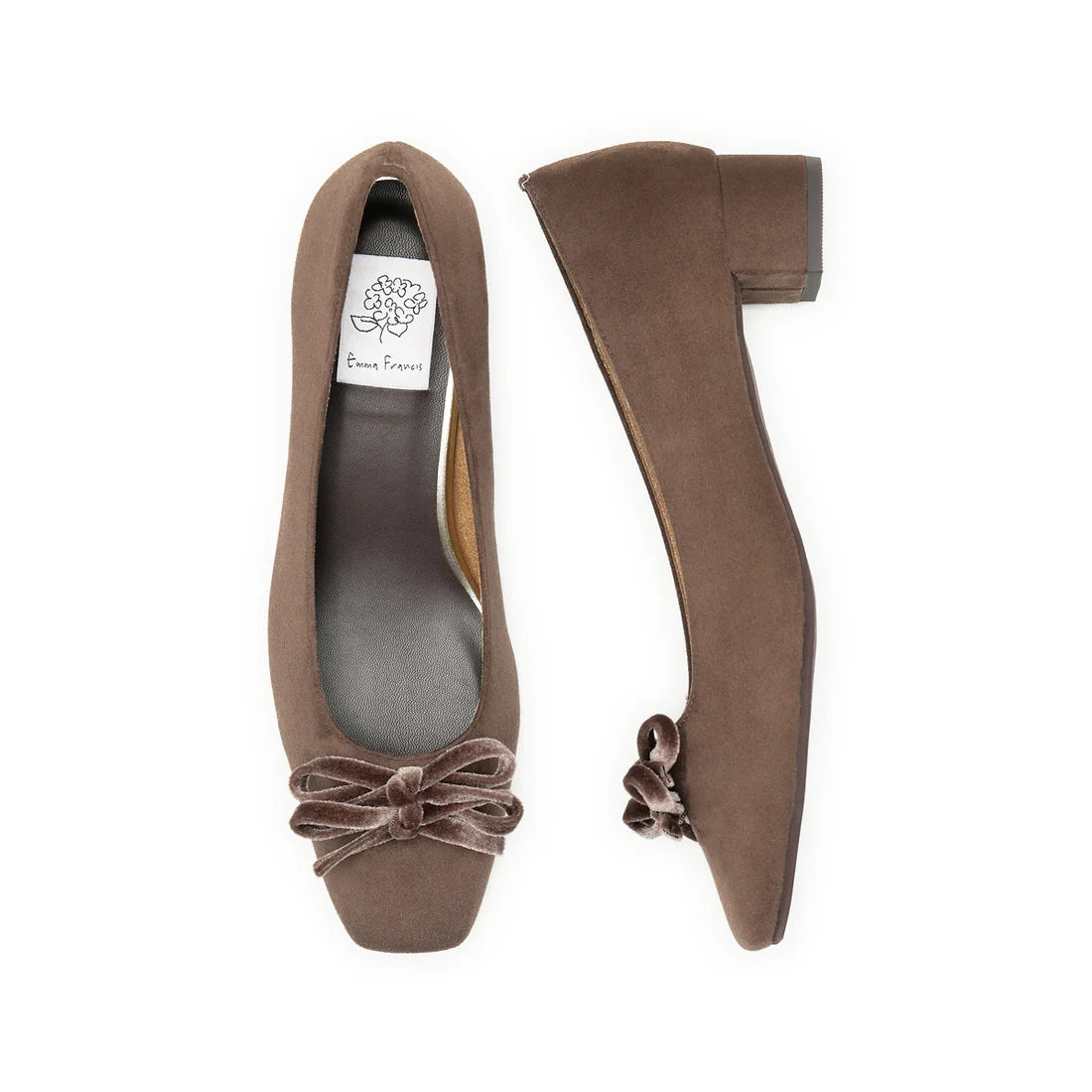 【新品】日本製Emma Francis   蝴蝶結3cm方頭高踭鞋（橡木色絨面革）(3004a-S 141) Oak