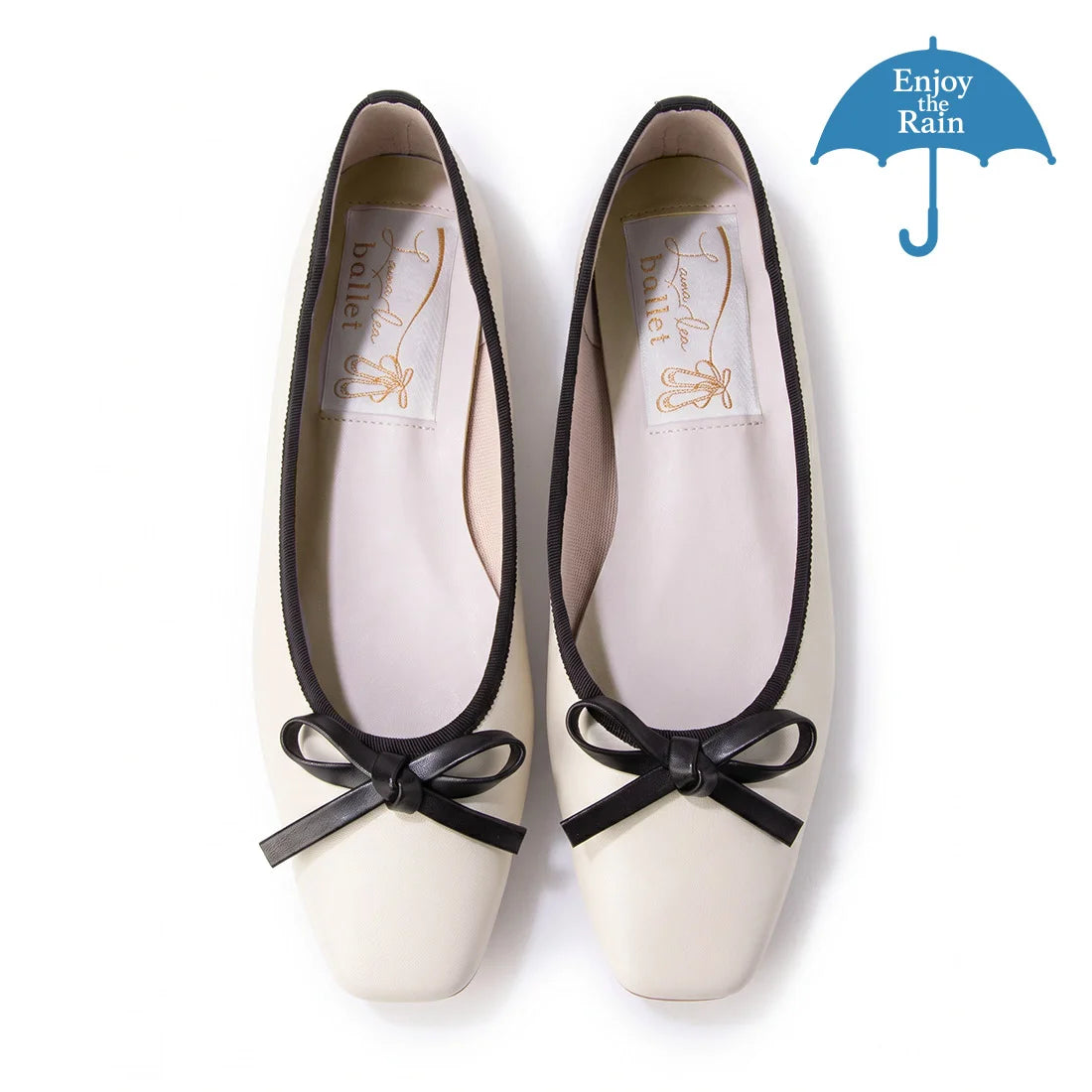 【新品預訂】日本製 Launa lea 方頭芭蕾晴雨鞋 ( RB7003A ) (象牙色波點/Ivory-C)