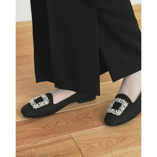 【新品預訂】日本製Emma Francis 防水拱形切割寶石平底鞋（黑色）(10a-Z 101)