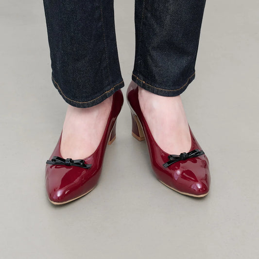 【新品預訂】日本製 Launa Lea 6cm杏仁頭蝴蝶結高跟鞋 (607)( 紅色 E / Bordeaux E)