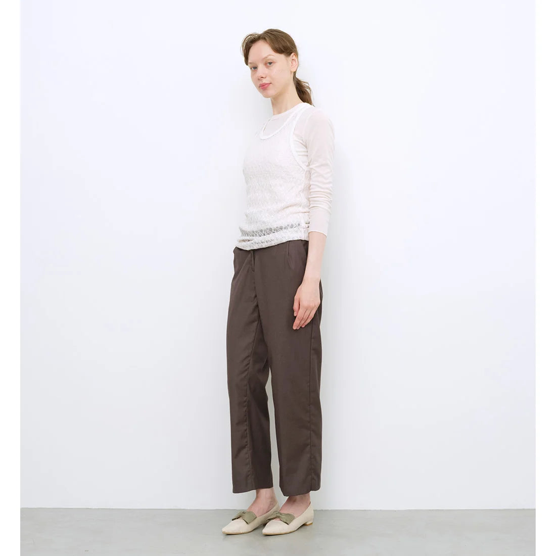 【新品預訂】日本製 Launa lea 尖頭蝴蝶結平底鞋（615）(象牙色 / Ivory-SC)