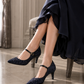 Launa lea 日本製 7cm Glitter 尖頭 Mary Jane 深藍色高跟鞋 575 navy
