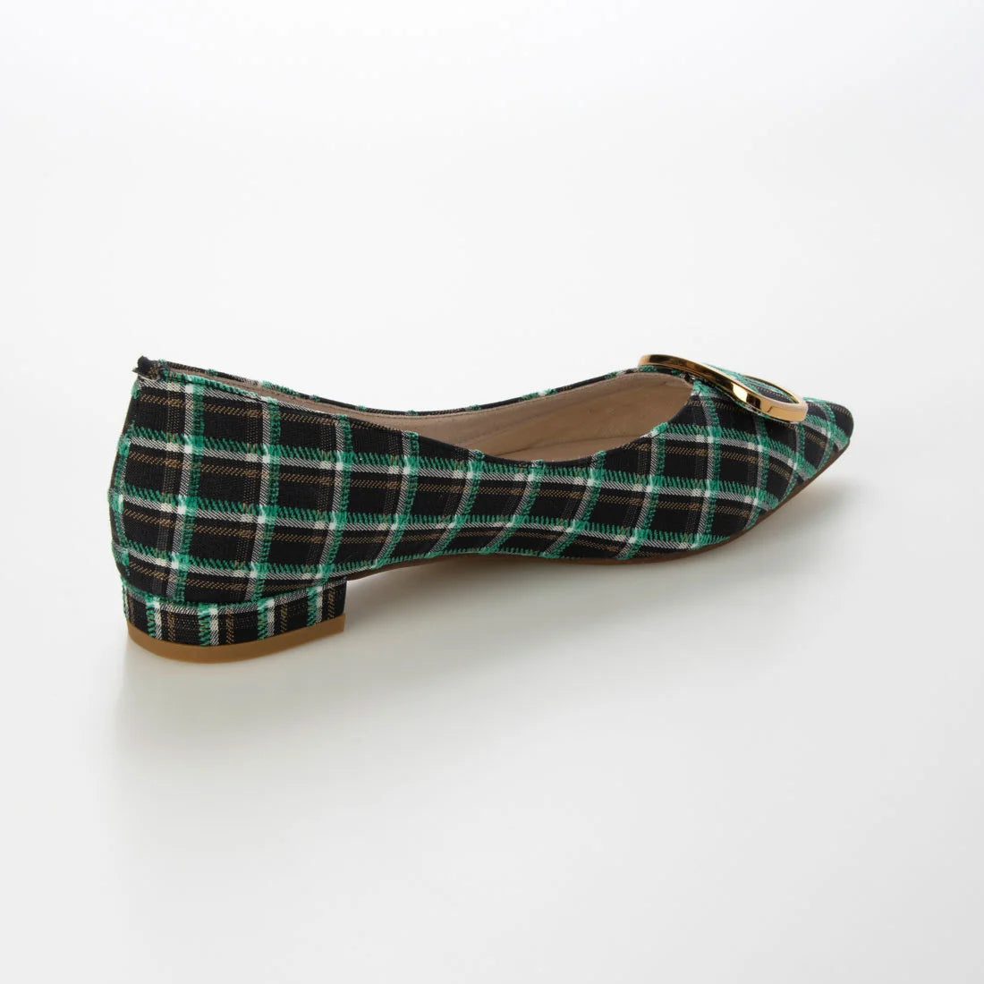 【新品預訂】日本製 Lauf Oletta 格仔尖頭金扣平底鞋 (LH127 NAVY-Z) (深藍色)