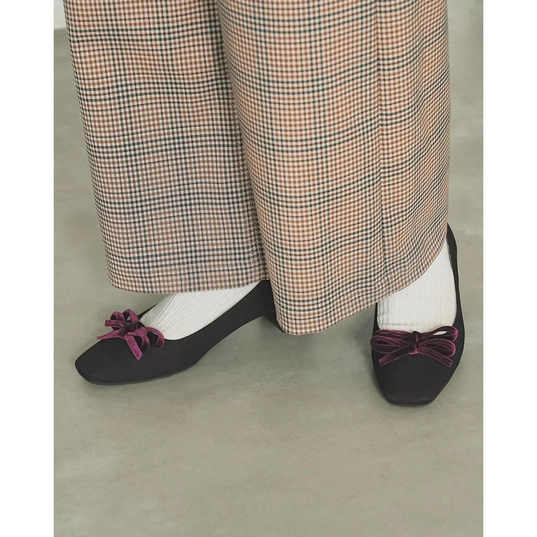 【新品】日本製Emma Francis   蝴蝶結3cm方頭高踭鞋（葡萄酒 絨面革）(3004a-S 138) Wine