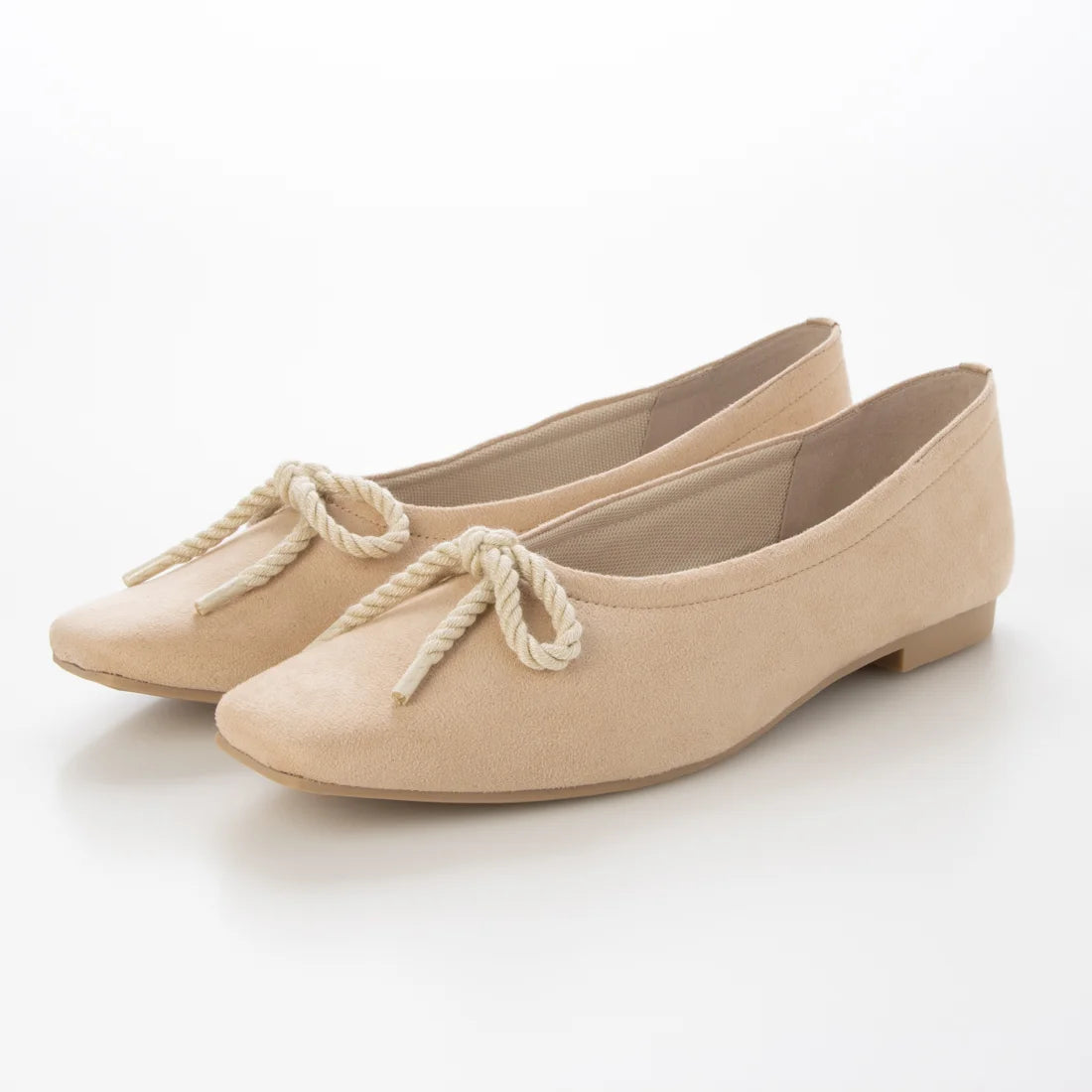 【新品預訂】日本製 Launa lea 繩蝴蝶結方頭絨毛芭蕾舞鞋 (B7102A）(淺杏色 S / L Beige S)