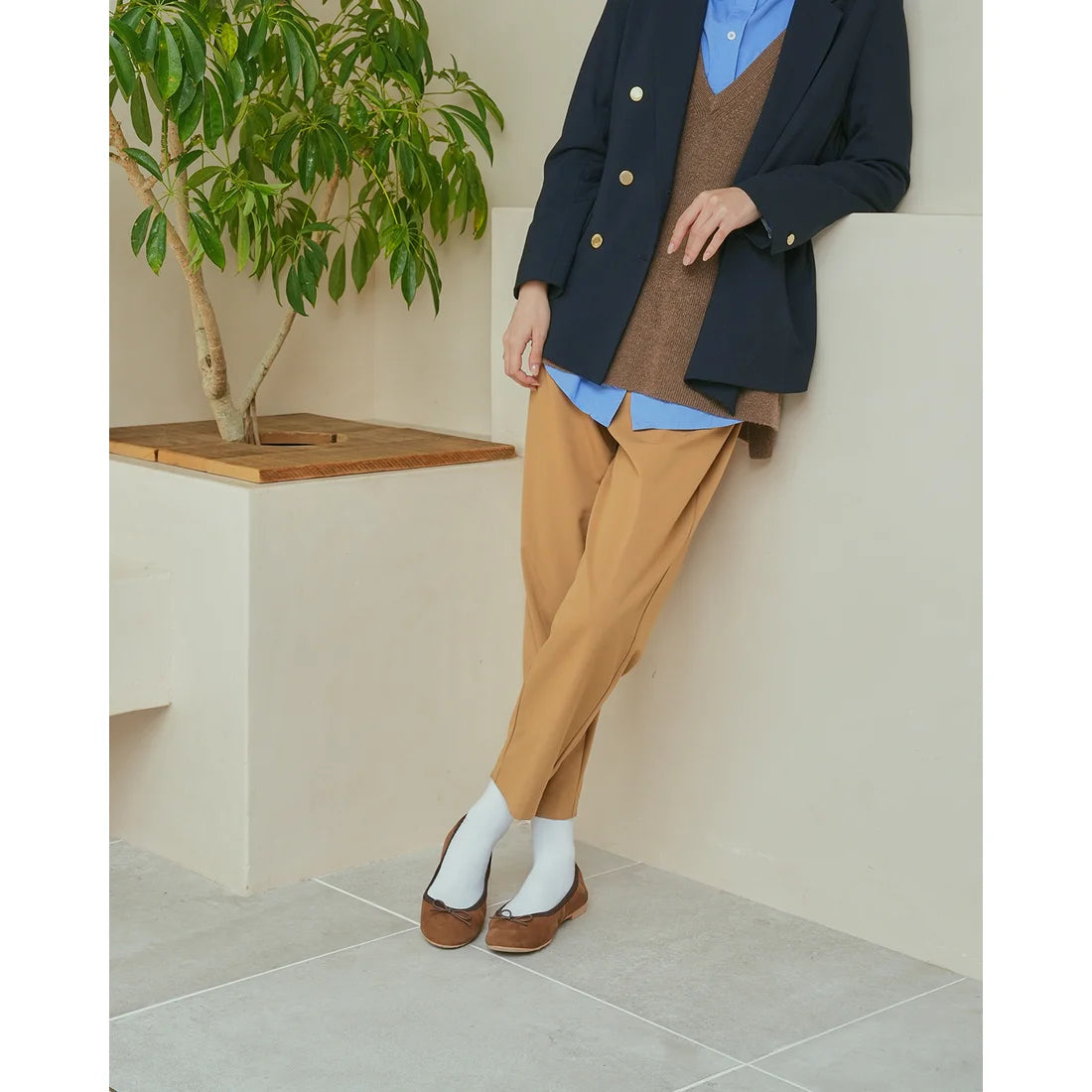 日本製【珍珠色調防水】Emma Francis 真皮 圓頭平底芭蕾舞鞋(02b-L S104)(Brown leather suede)（ブラウン レザースエード）