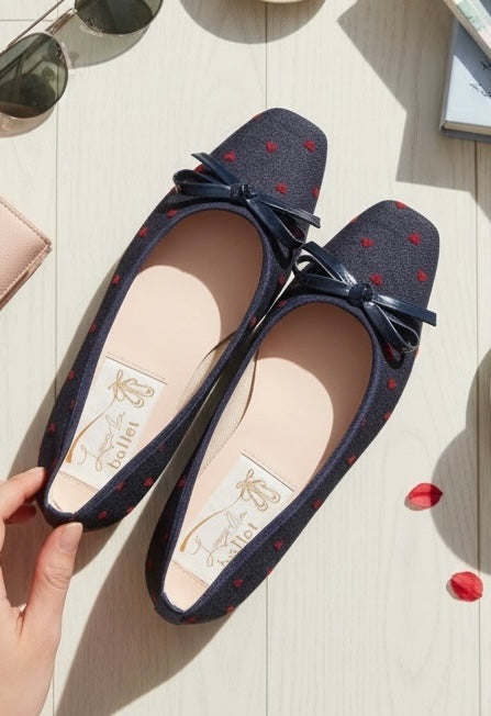 【新品預訂】日本製 Launa lea 方頭心形圖案芭蕾鞋 (B7611A) (深藍色 Z/C / Navy Z/C )