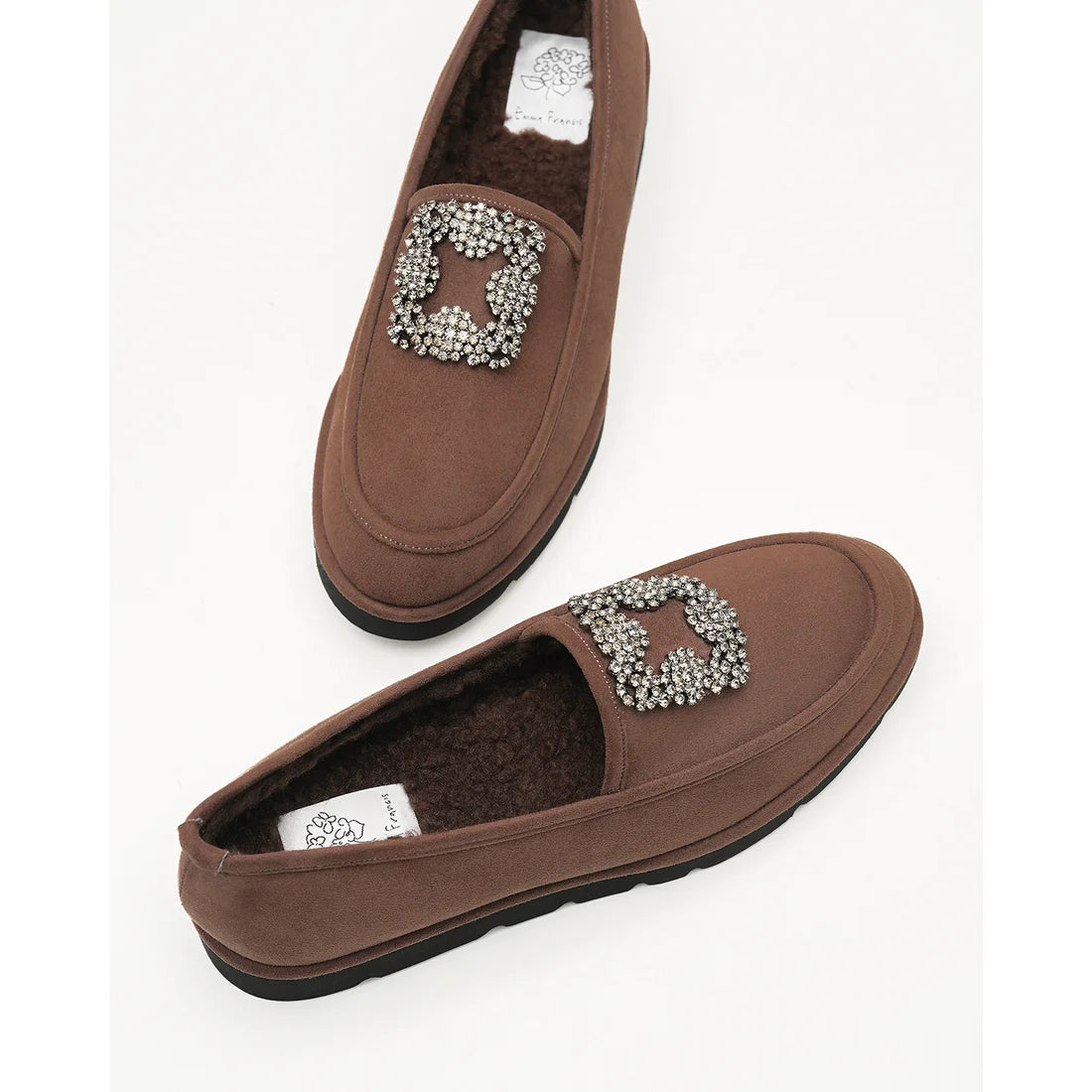 【新品預訂】日本製Emma Francis   [雨天應對] 防水 內側柔軟仿毛 寶石樂福鞋（棕色絨面革）(2002g-S 105) BRN