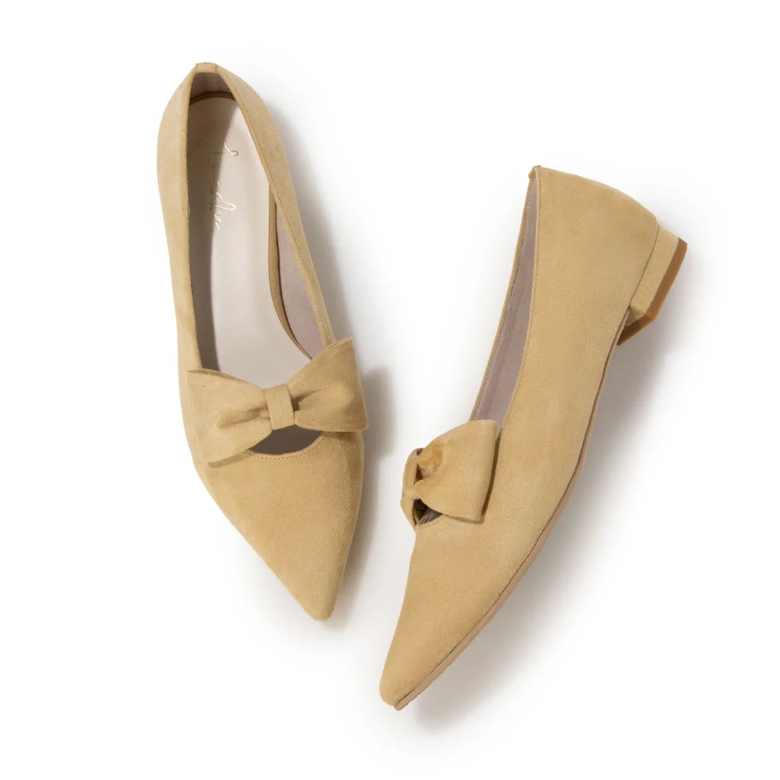 【新品預訂】日本製 Launa lea 尖頭蝴蝶結絨毛平底鞋（615）(黃色 S / Yellow S)