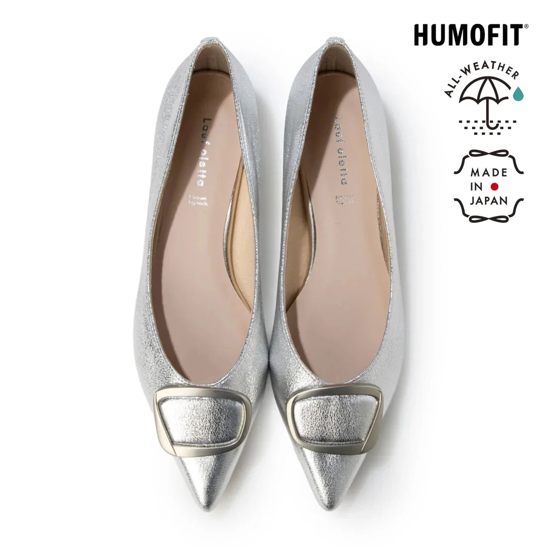 【新品預訂】日本製 Lauf Oletta [All Weather] 全天候 防水尖頭金扣平底鞋（LRH127 Silver) (銀色)