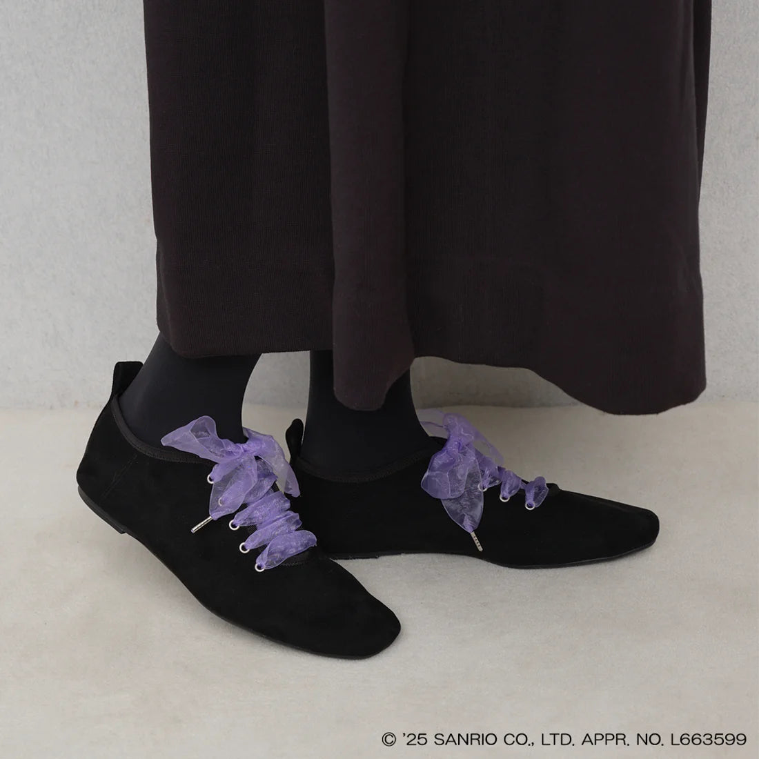 【限定品預訂】售完即止【KUROMI × Lauf oletta 特別聯名】日本製 柔軟繫帶芭蕾鞋 (LH106 Black-S) (黑色)