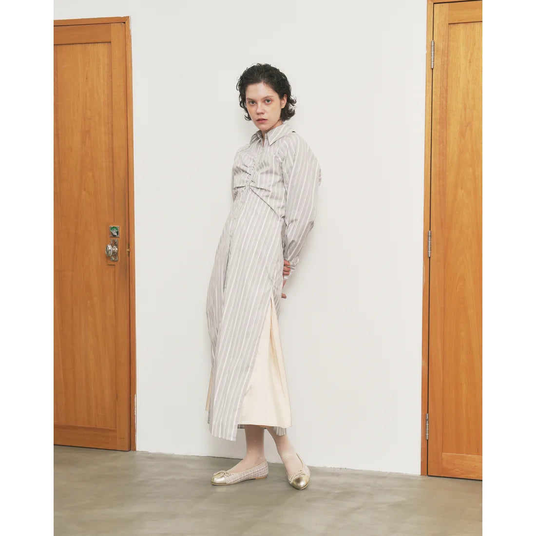 【新品預訂】日本製Emma Francis   粗花呢平底芭蕾舞鞋（淺杏色粗花呢）(06e-TWM 109)