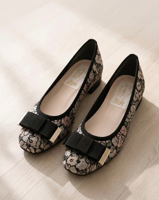 【香港限定】日本製 Launa lea 立體復古提花羅緞蝴蝶平底鞋 (BH1605A)(黑色 / Black)