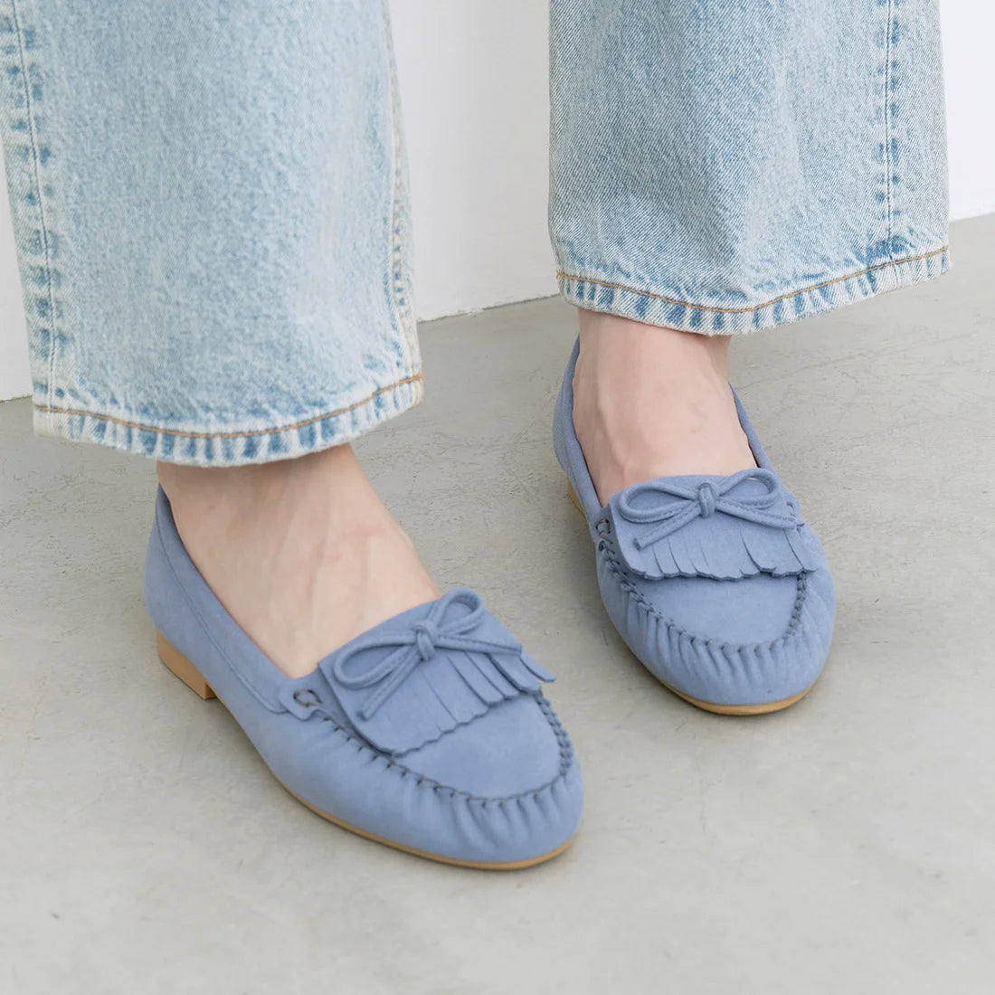 【新品預訂】日本製 Launa lea 蝴蝶結流蘇軟皮鞋（635）(藍灰色/Bluegray-S)