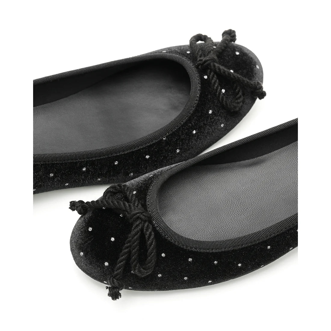 【新品預訂】日本製Emma Francis 圓點天鵝絨平底芭蕾舞鞋（黑色天鵝絨）(02a-V 101)BLK