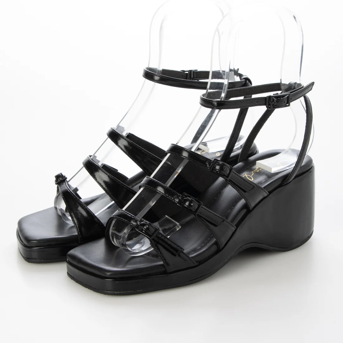 【新品預訂】日本Launa Lea 6cm 方頭綁帶坡跟涼鞋(S161)(黑色/ Black)